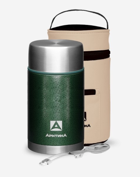 

Термос Арктика на 1 л с супершироким горлом чехлом и складной ложкой