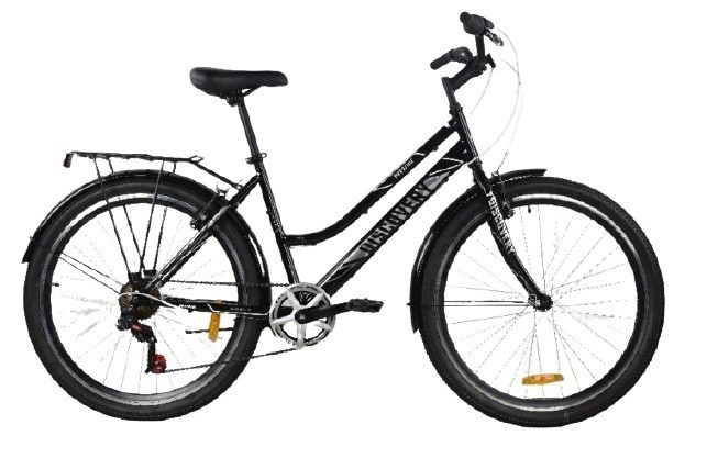

Велосипед ST 26 Discovery PRESTIGE WOMAN Vbr 17 черно-белый с серым с багажником зад St, с крылом St 2021