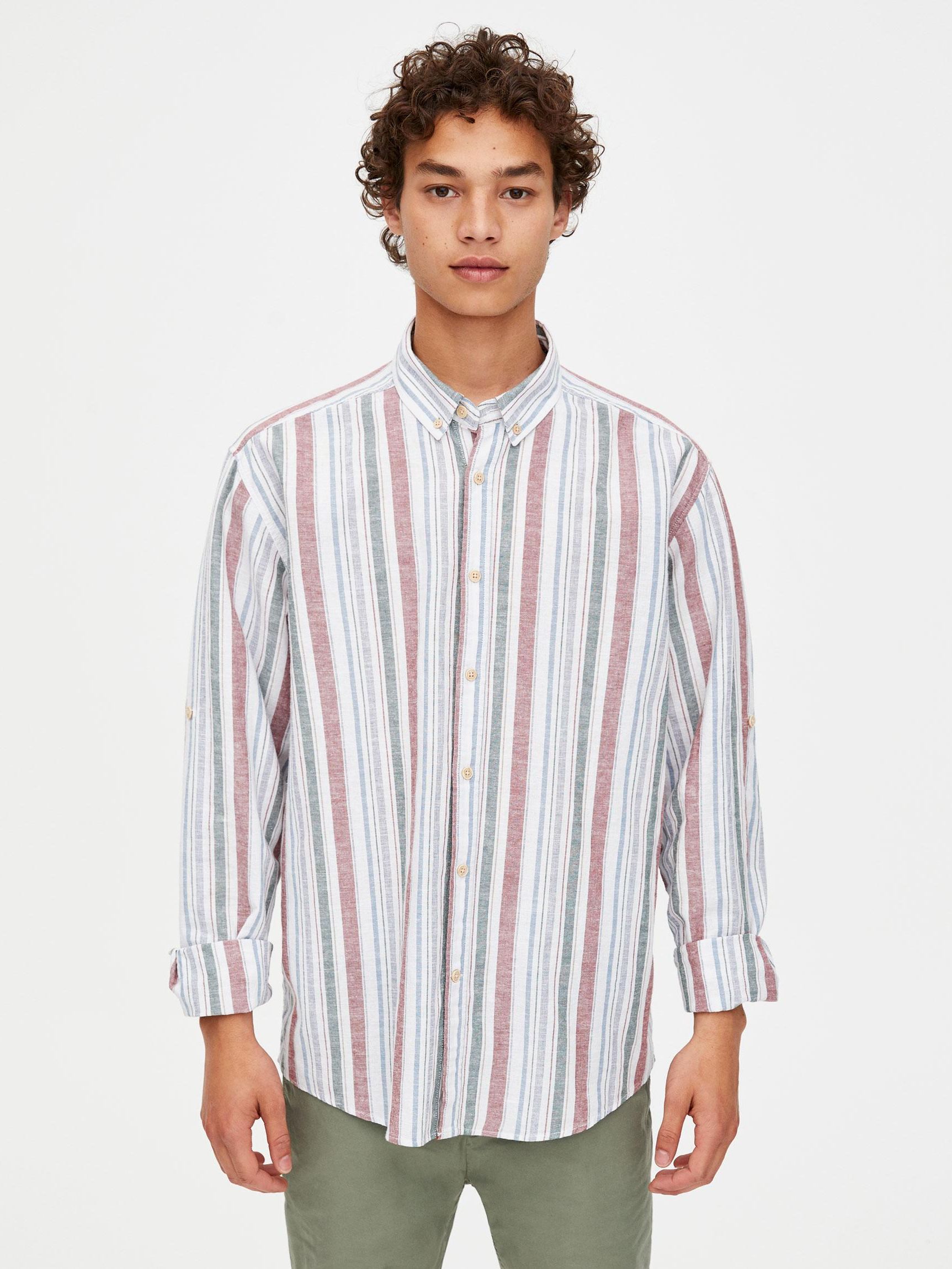 

Рубашка Pull & Bear 9474/515/505-AFPN L Белая-зеленая-бордовая