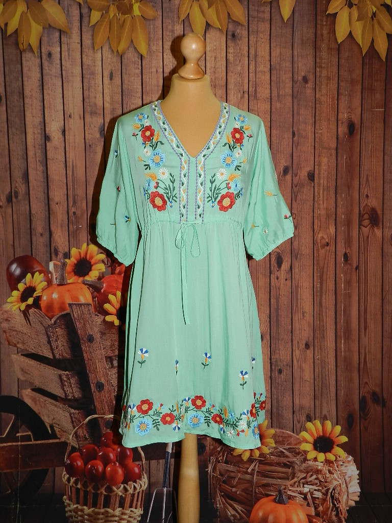 

Туніка вишиванка NovaKoza з штапеля мятного кольору р.44(арт.349)