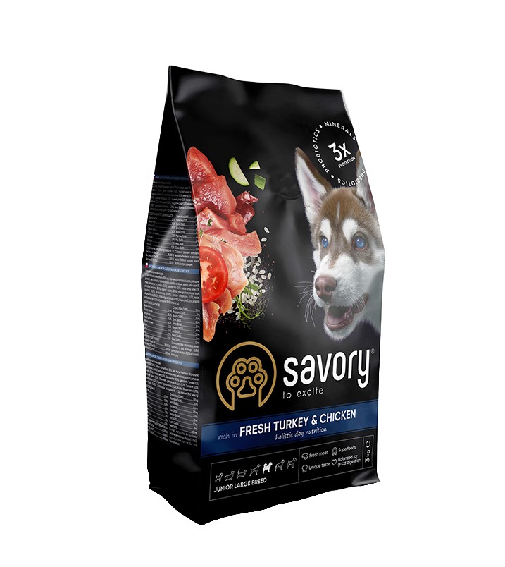 

Сухой корм для собак Savory щенкам крупных пород со свежим мясом индейки и курицы 3 кг