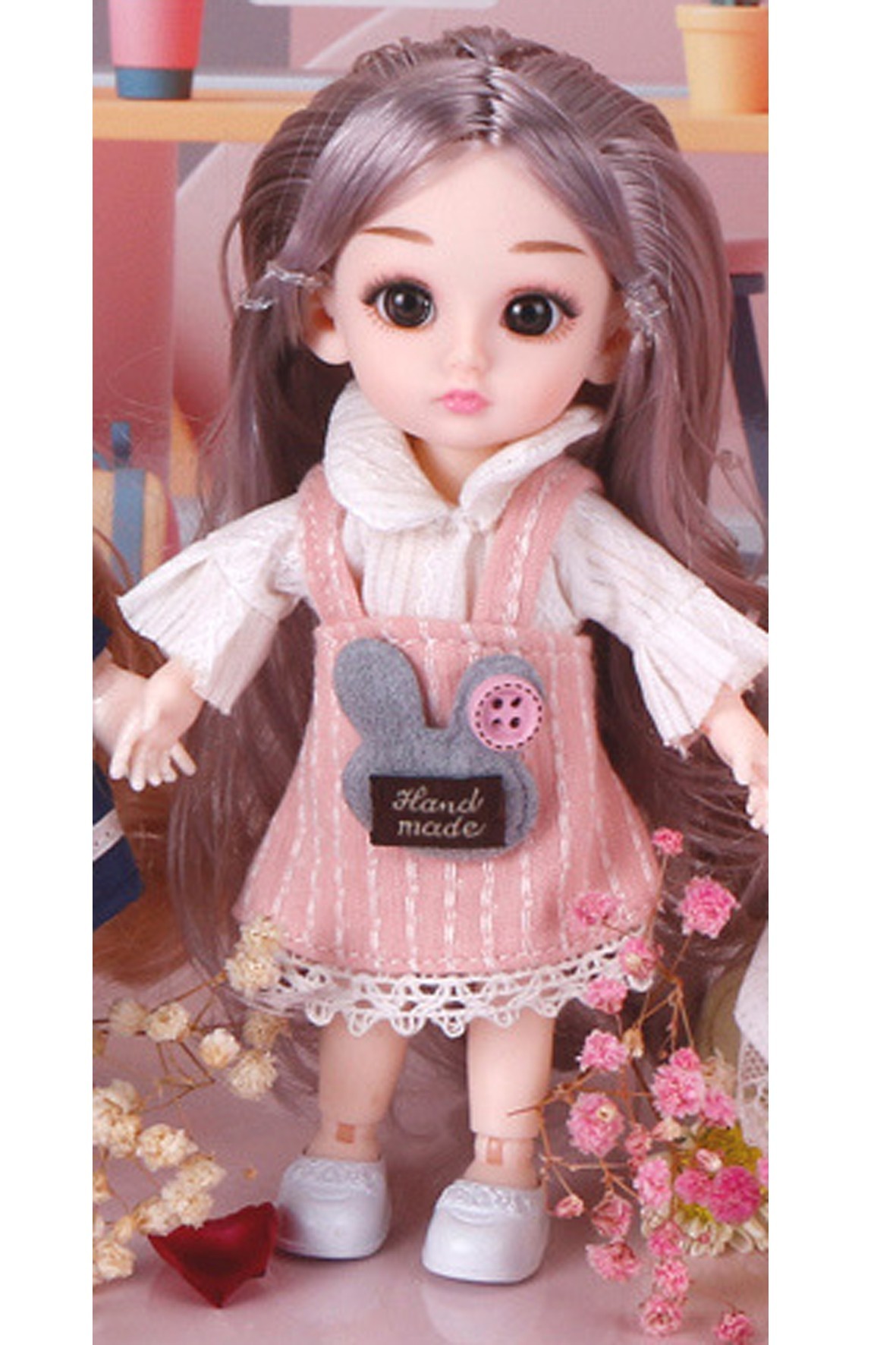 

Кукла шарнирная BJD с 3D глазами, пепельными волосами 16 см D196