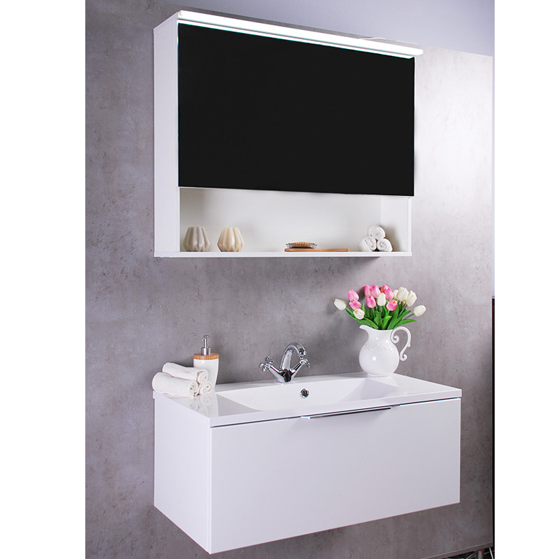 

Зеркальный шкафчик Fancy Marble Okinava подсветкой белый 90х72.6 см