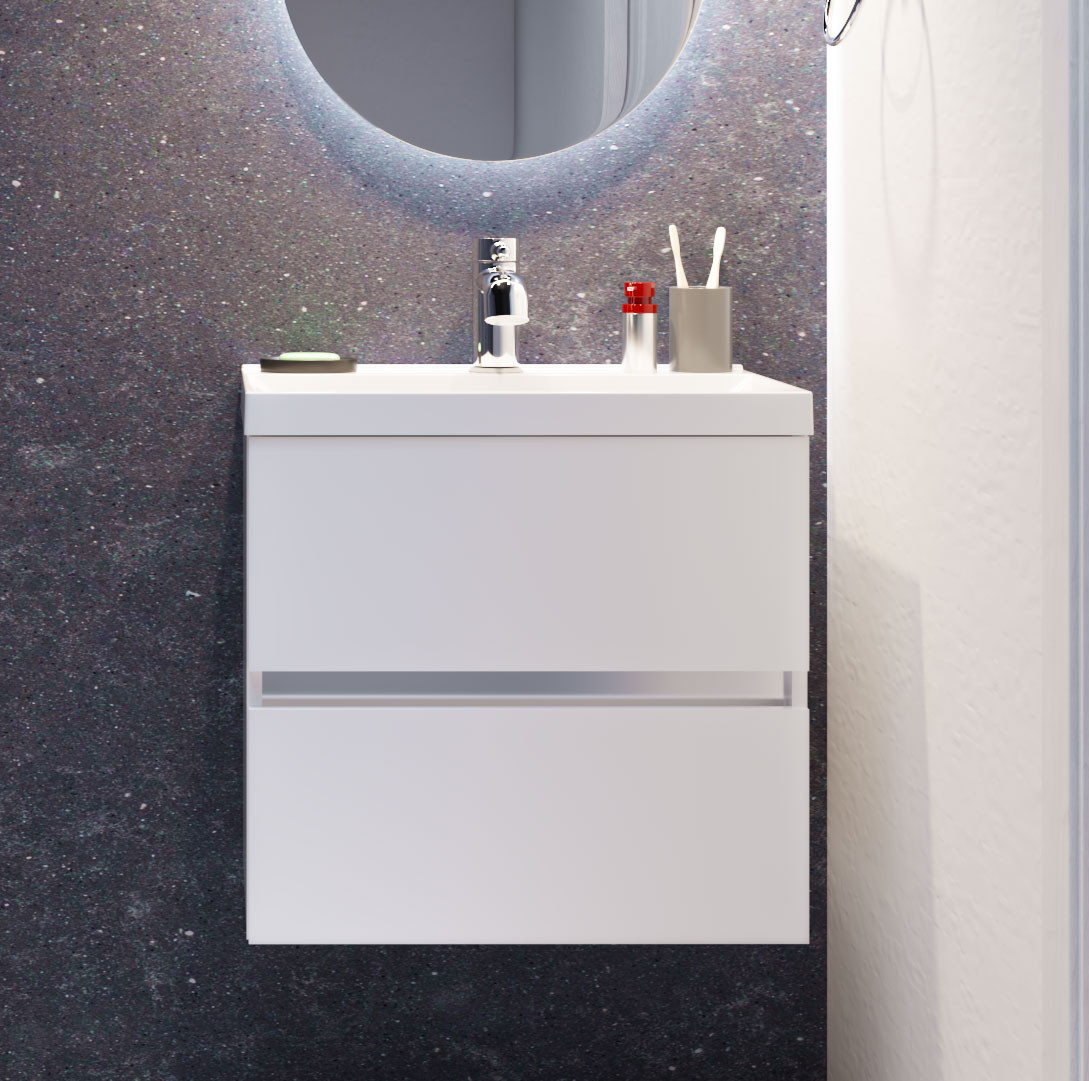 

Тумба Fancy Marble Rodos подвесная серая с умывальником Dora 60 см