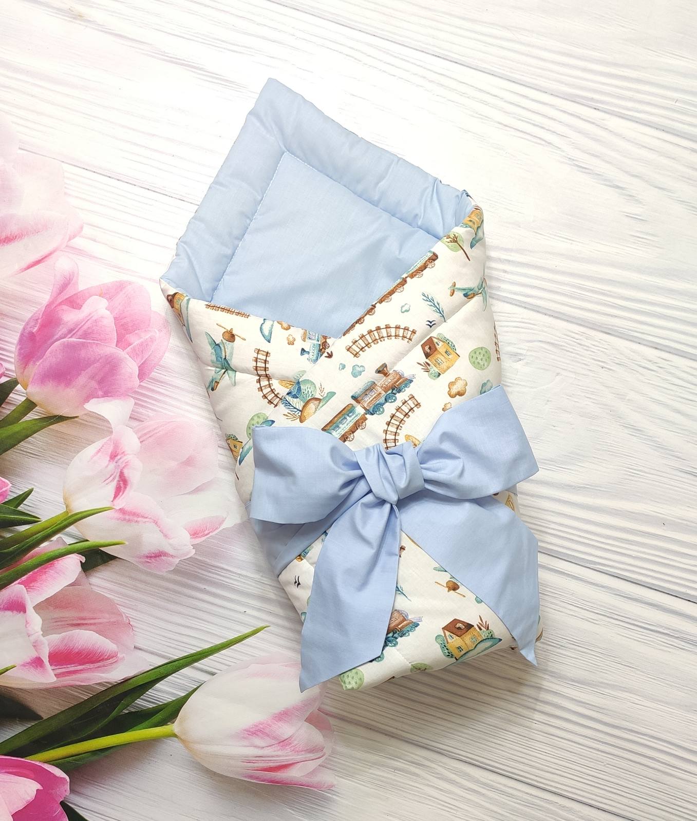 

Детский летний конверт на выписку TM Eliz с бантом - конверт-плед трансформер 230.5.44