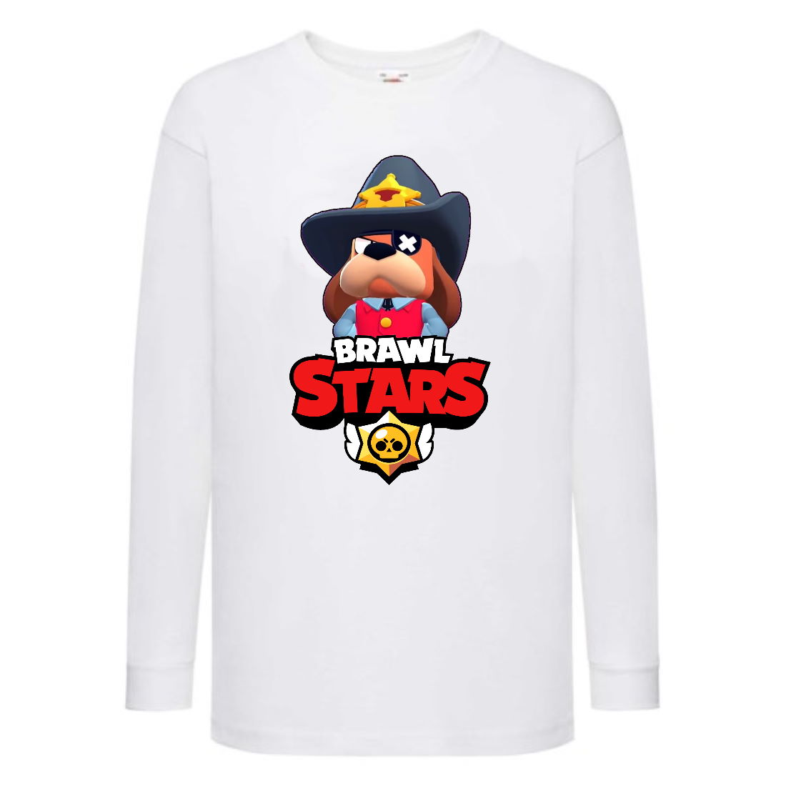 

Лонгслив реглан Brawl Stars Colonel Ruffs Sheriff (Бравл Старс Генерал Гавс Шериф) белая (BRST wh) 116 см