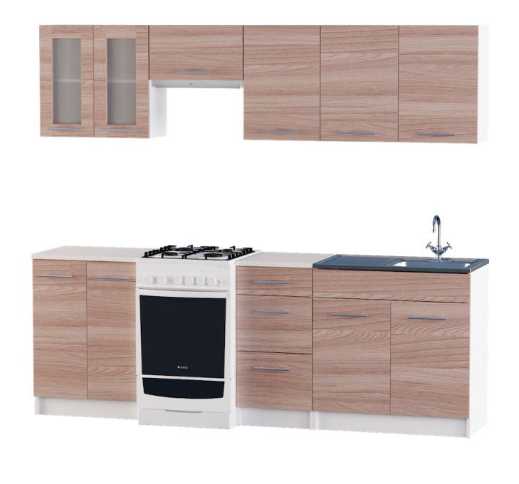 

Кухня модульная Эко Omni Home № 3 набор 2.3 м Ясень Шимо темный + столешница и мойка накладная с сифоном