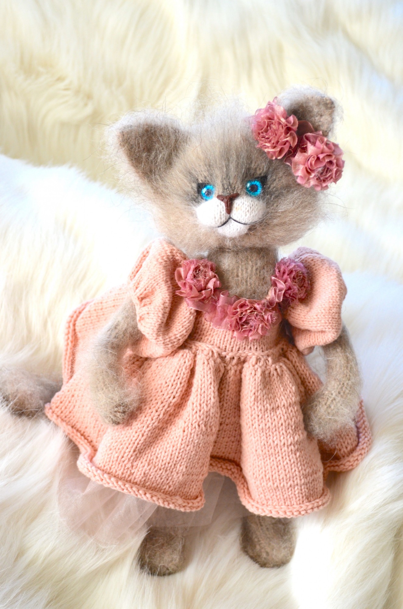 

Игрушка ручной работы, Кошечка в розовом платье, Совушка