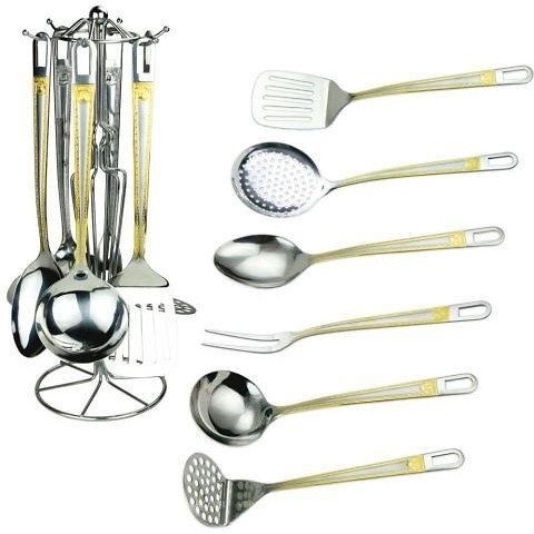 

Кухонный набор 7 предметов Rainstahl из нержавеющей стали с отделкой под золото на подставке (RS-8158-7)