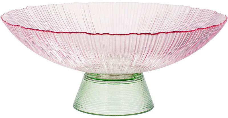 

Фруктовница из цветного стекла Viterbo Pink Ø33см, розовый с изумрудным