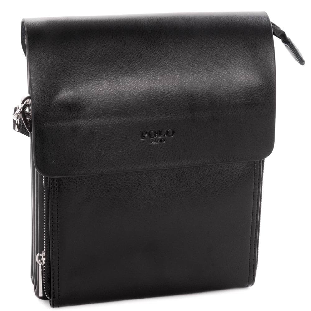 

Сумка мужская экокожа повседневная через плечо черная Polo (321-3 black)
