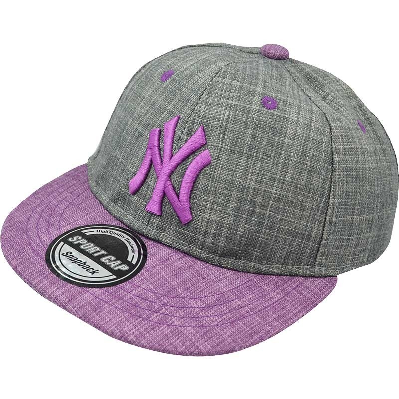 

Детская кепка бейсболка New York серая с фиолетовым козырьком на застежке 49-54 см 700-3847