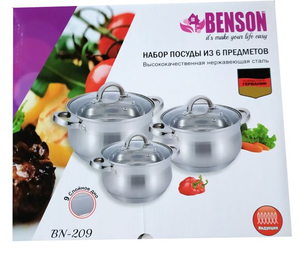 

Набор кастрюль из нержавеющей стали 6 предметов Benson BN-209