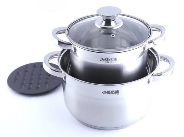 

Набор нержавеющих кастрюль. 5 предметов (3,0 л; 5.1 л) + подставка - Benson BN-247