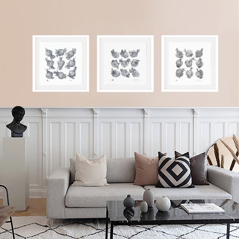 

Авторские постеры - шелкография "БРЮКВА", "КАРТОФЕЛЬ", "ЛУК" в деревянных белых рамах 675х675мм Frames Posters Décor