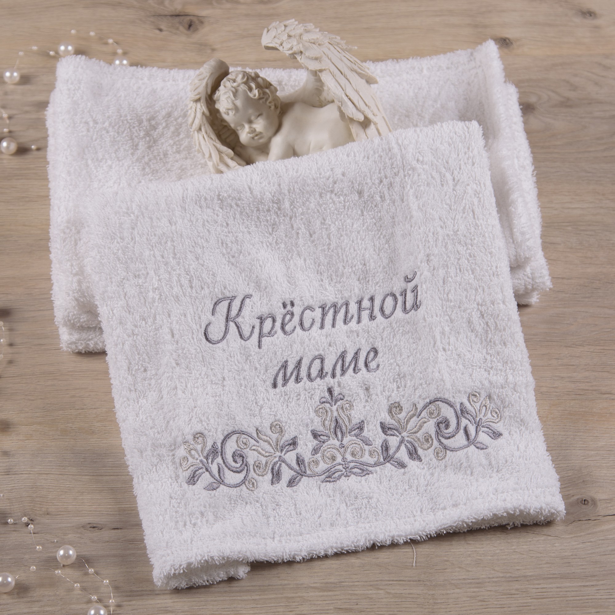 

Рушник BetiS "Крёстной маме" з вишивкою Білий/срібло Махра 27683353 40*70 см
