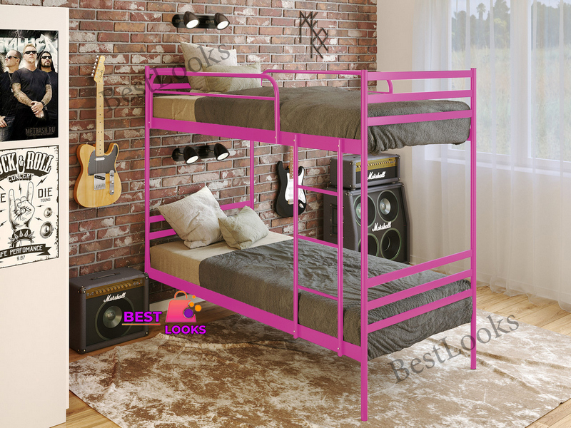 

Кровать металлическая двухъярусная 90x190 Метакам Оптима Дуо Розовый