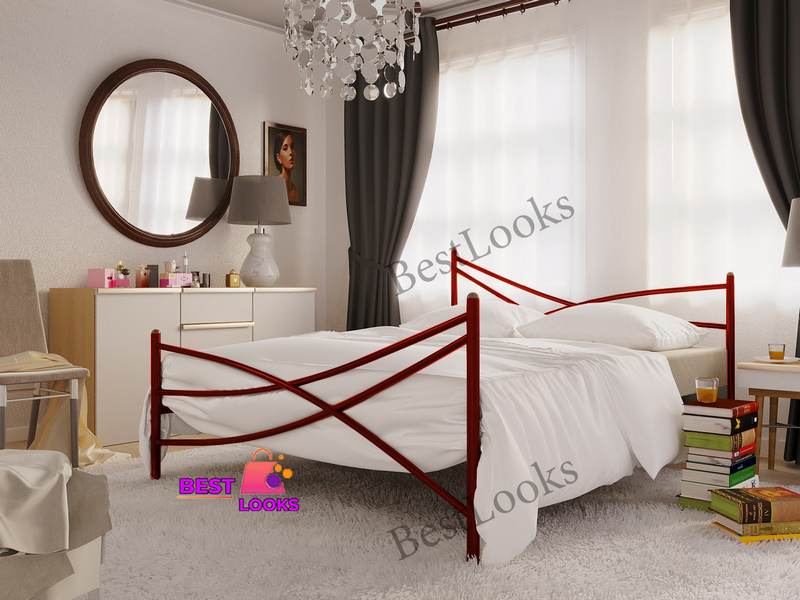 

Кровать металлическая полуторная 140х190 Метакам Лиана-2 Красный лак