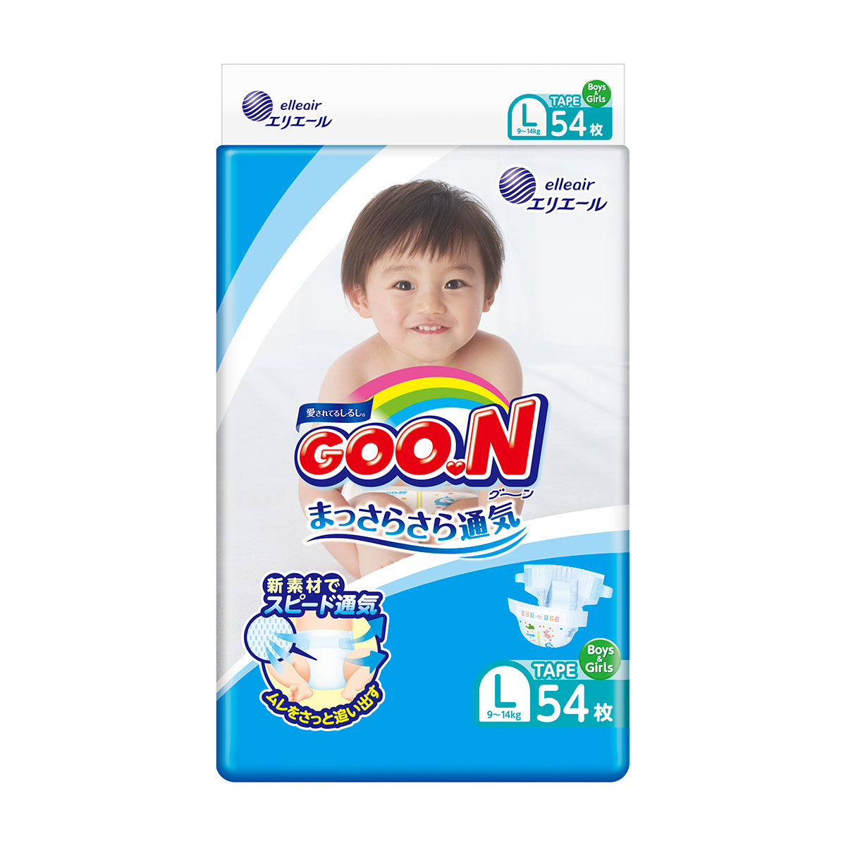 

Подгузники GOO.N для детей 9-14 кг (размер L, на липучках, унисекс, 54 шт)