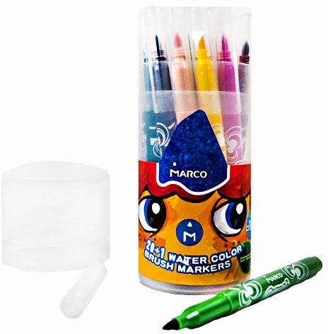 

Фломастеры-кисточки Marco Super Washable 21 цвет в тубусе (1633-21PD)