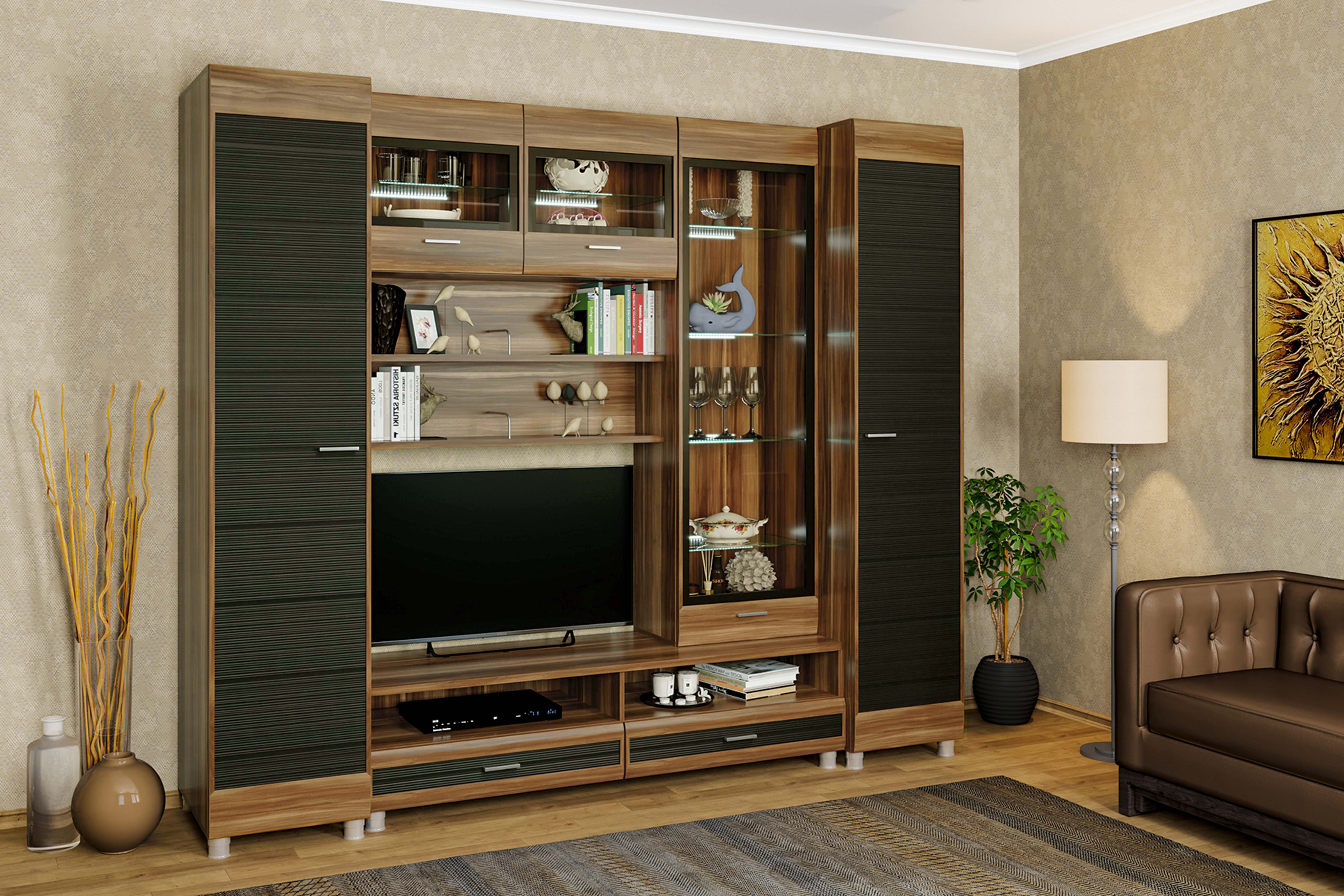 

Гостиная стенка комплект Лером Камелия из МДФ Слива Валлис - комбинированный (ler-56)