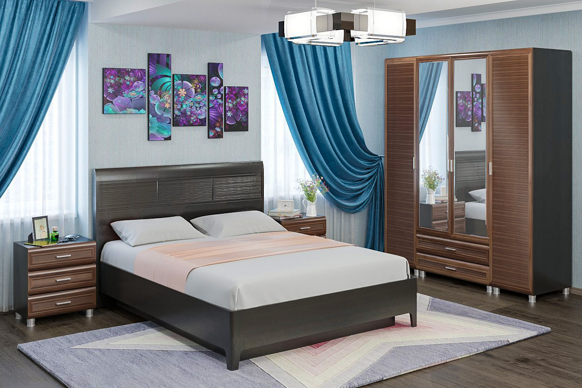 

Спальня комплект Лером Мелисса из МДФ 160*200 см Корпус Дуб Венге, фасады Слива Валлис (ler-1378)