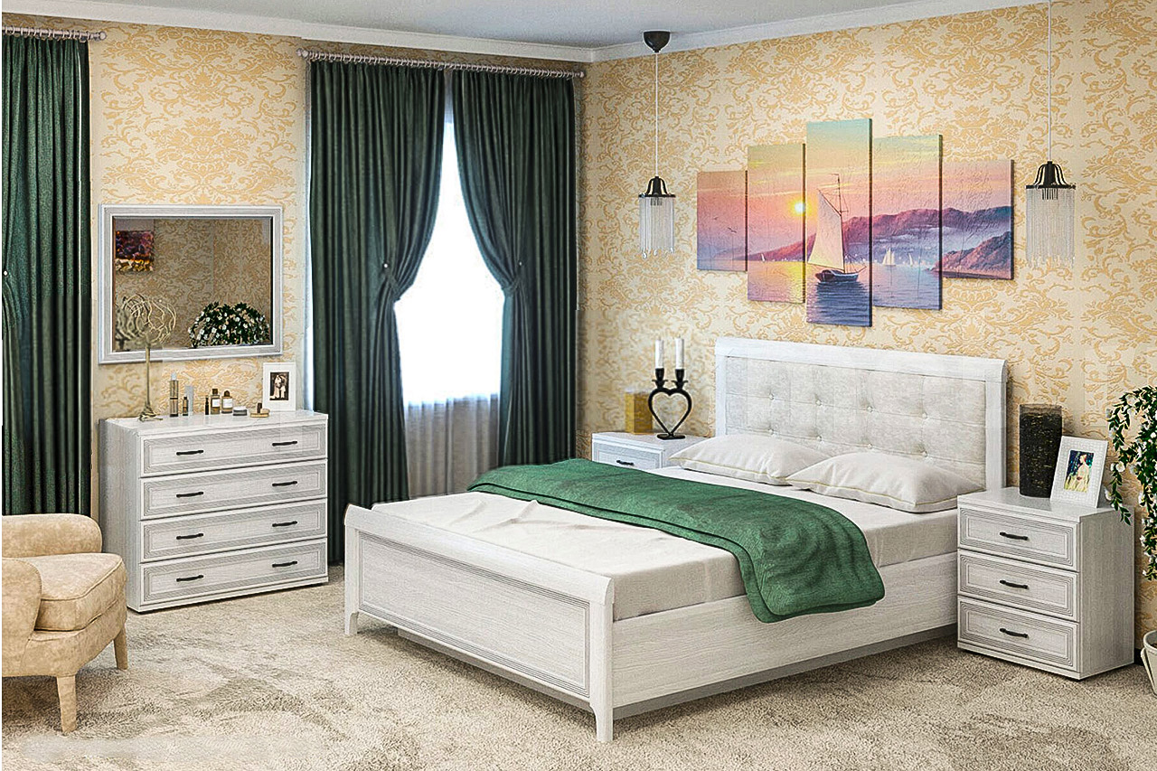 

Спальня комплект Лером Карина из МДФ 180*200 см Снежный ясень (ler-1049)
