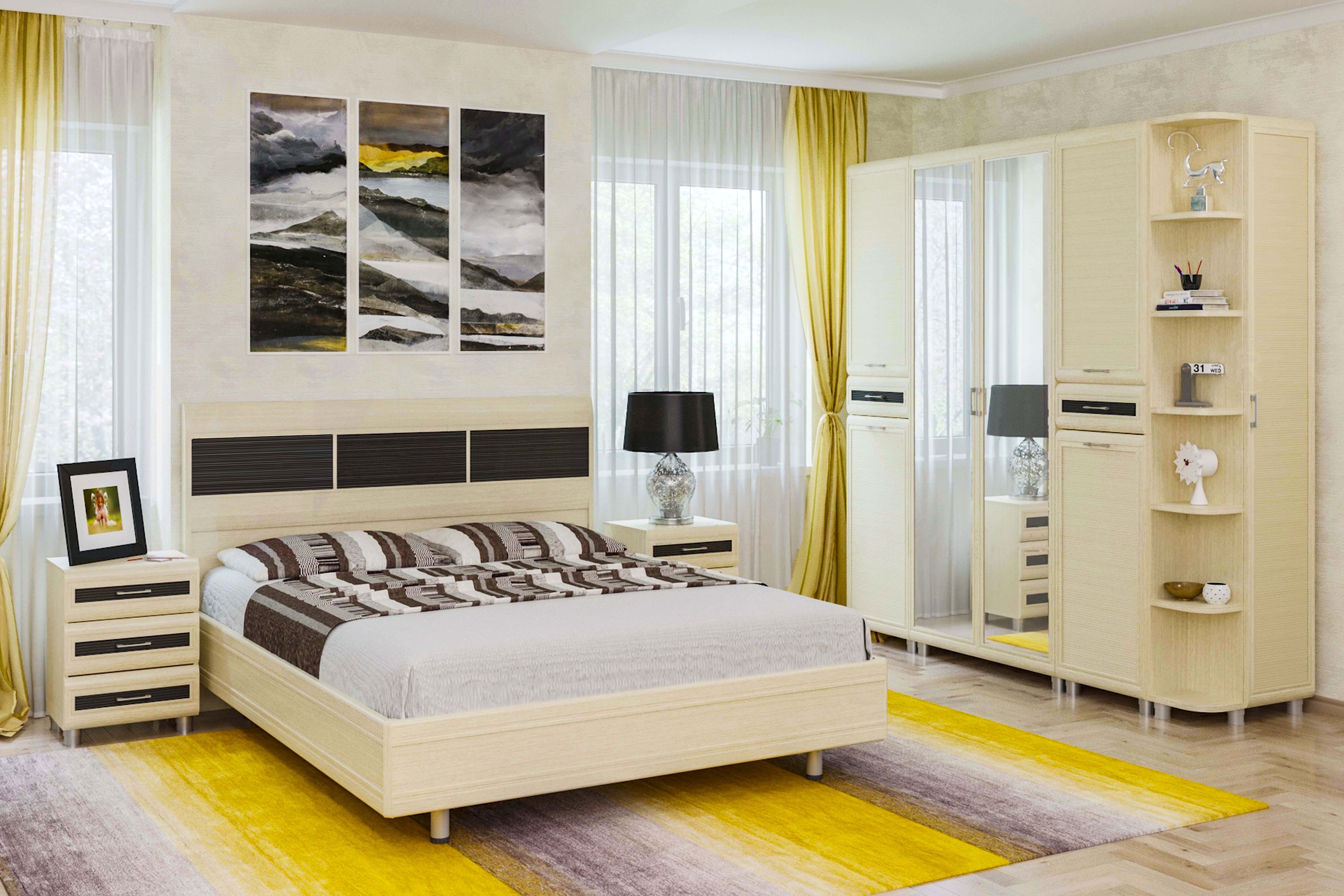 

Спальня комплект Лером Мелисса из МДФ 160*200 см Корпус Дуб Беленый, фасад Дуб Венге (ler-1454)