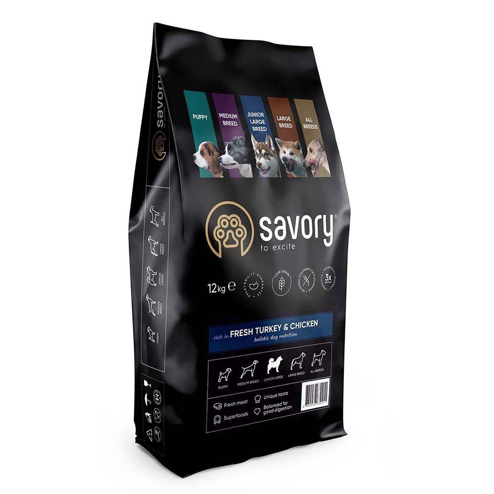 

Сухой корм Savory Junior Large rich in Fresh Turkey & Chicken для щенков крупных пород, индейка и курица 12 кг