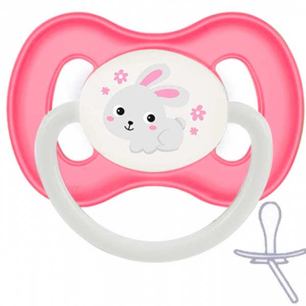 

Пустышка силиконовая симметричная Bunny & Company, 0-6 мес (зайчик), Canpol babies, роз (12-41061)