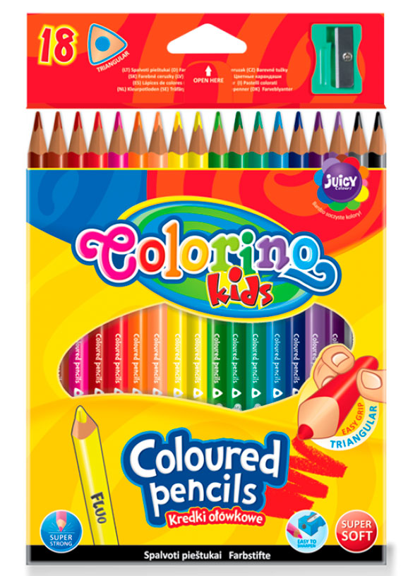 

Карандаши цветные треугольные и точилка, 18 цветов, Colorino (12-71165)