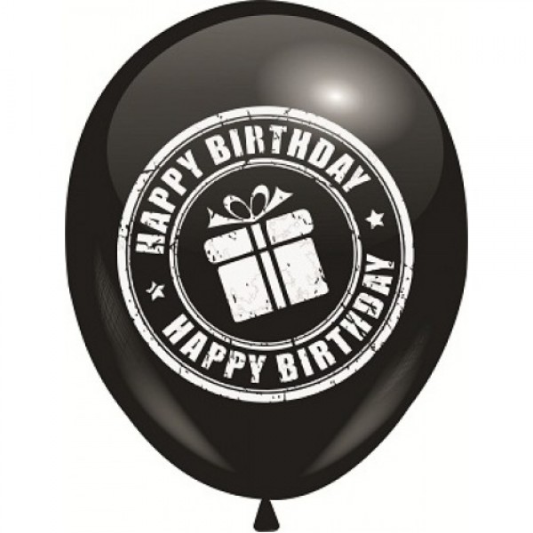 

Воздушные шары Happy Birthday с подарком 2 стороны 12"/30 см черный DREAM BALLOONS (Таиланд) 100 шт