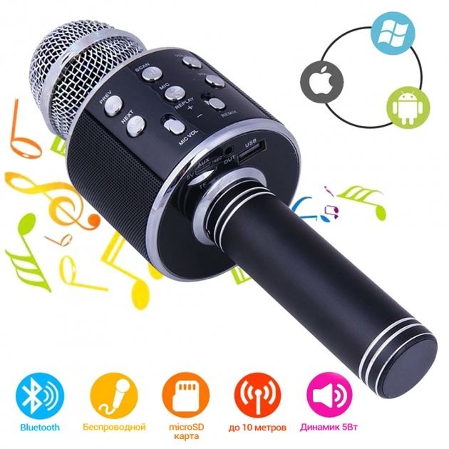 

Беспроводной караоке микрофон Wester WS-858 Ручной 2в1 Bluetooth колонка Black