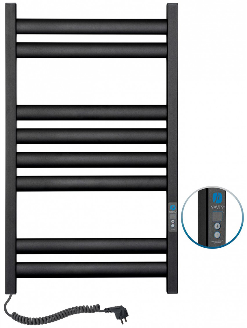 

Полотенцесушитель электрический NAVIN Ellipse 500х800 (12-245152-5080) Digital левый с таймером черный муар