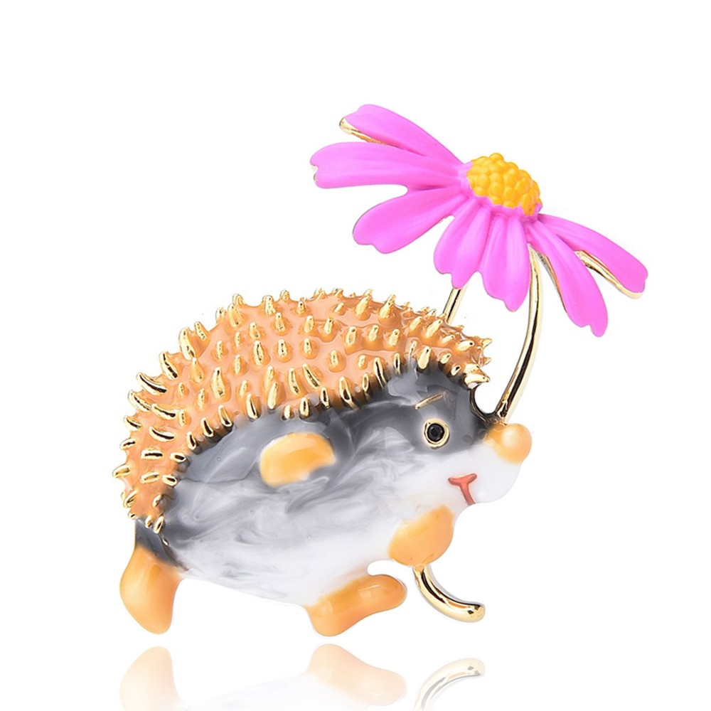 

Брошь-кулон женская BROCHE бижутерия Ёжик с розовым цветком BRBF111354