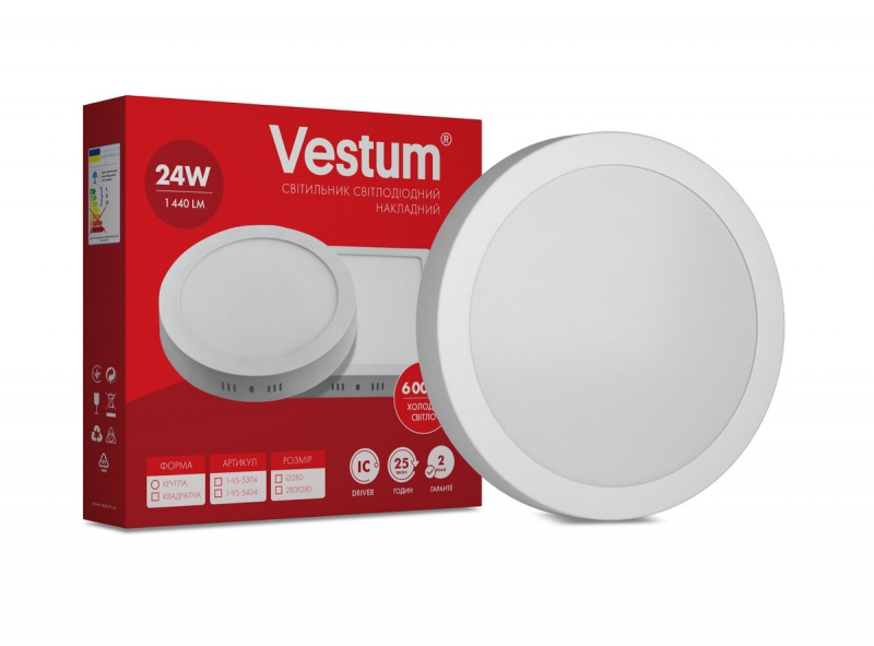 

Светильник LED накладной круглый Vestum 24W 6000K 220V (1-VS-5304)