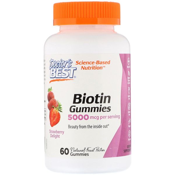 

Биотин со Вкусом Клубники Biotin Gummies Doctor's Best 5000 mcg 60 жевательных таблеток