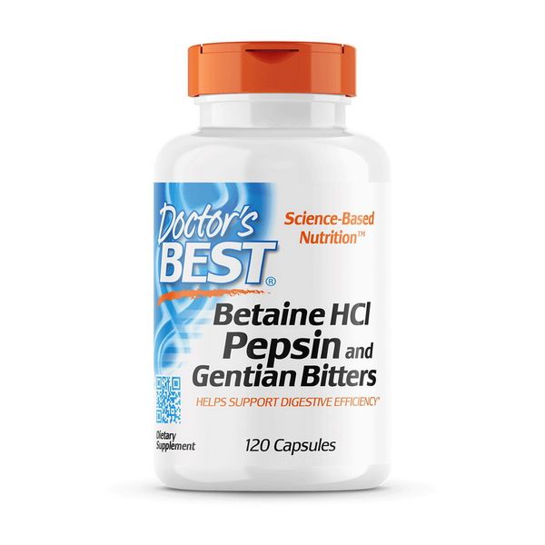 

Бэтаин HCL и Пепсин Doctor's BEST Betaine HCI Pepsin and Gentian Bitters 120 капсул