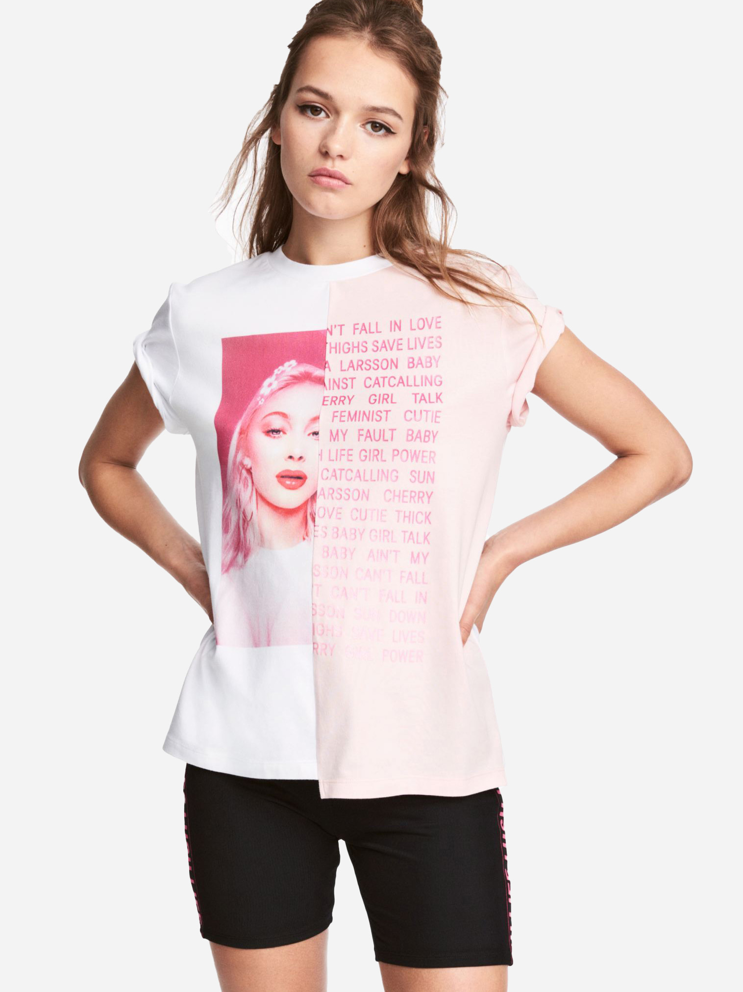 

Футболка H&M Zara Larsson 534112511 XS Белая с розовым