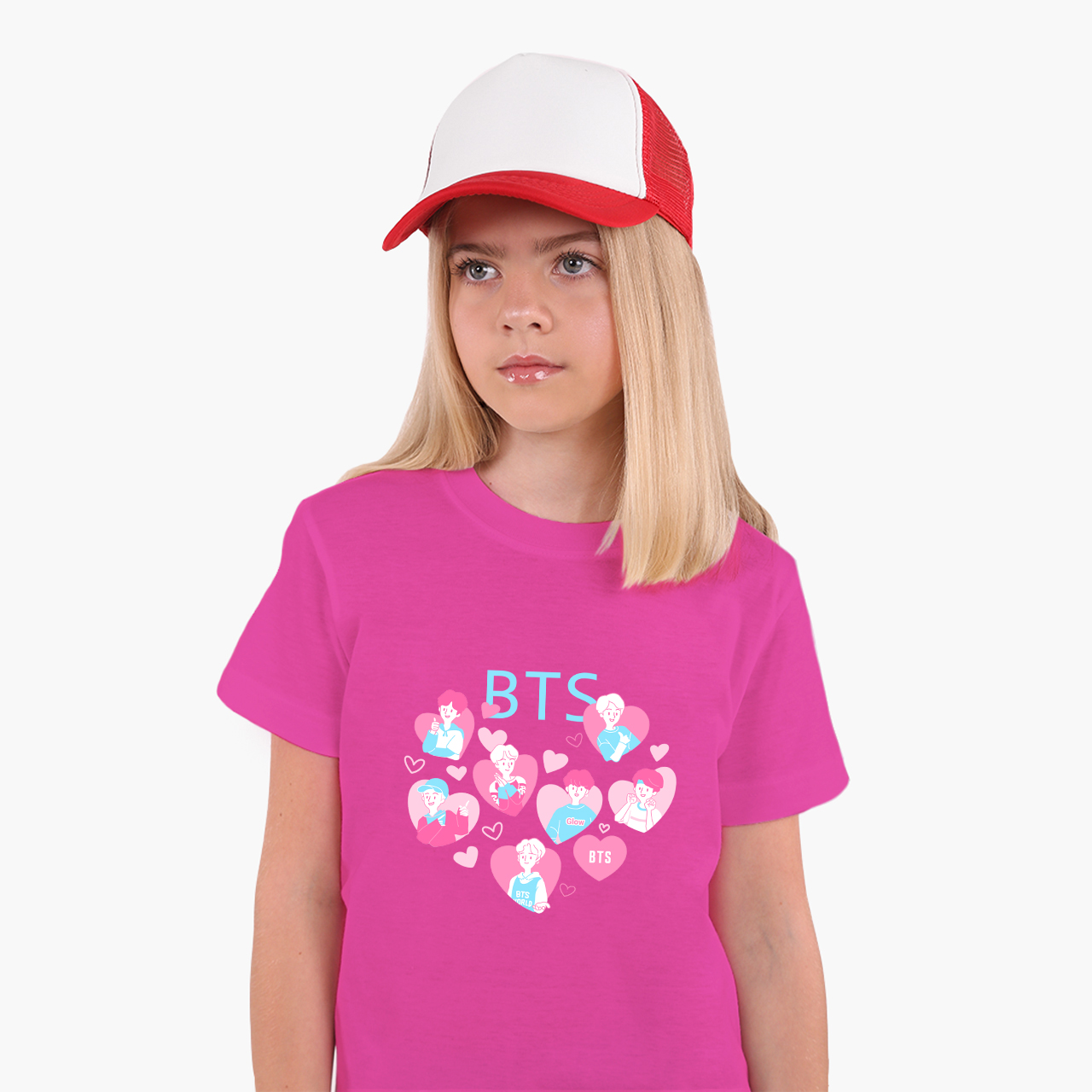 

Детская футболка для девочек БТС (BTS) (25186-3263-69) 134-140 см Хлопок Темно-розовый