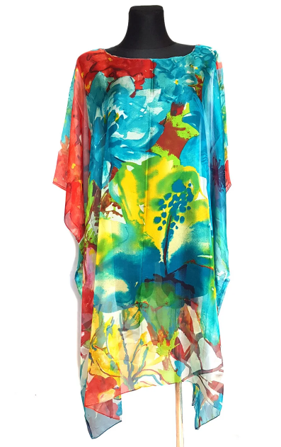 

Пляжная шифоновая туника Fashion Альмерия мозаика One Size 90*83 см бирюзовый