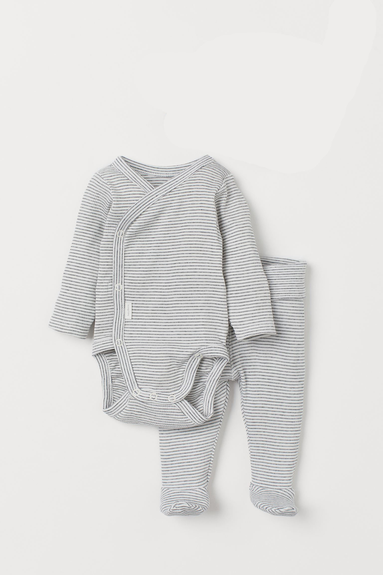 

Комплект (боди, ползунки) H&M 56см бело серый полоска 4079147622