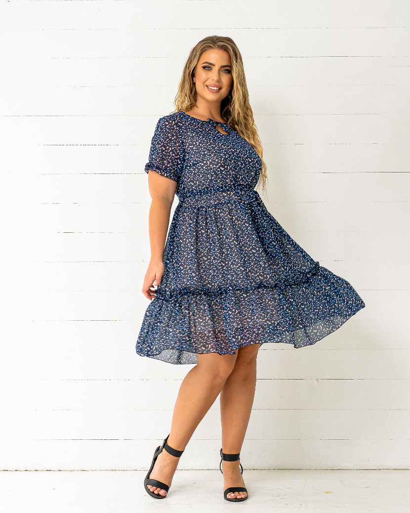 

Летнее шифоновое платье Moskara синее с мелким цветочным принтом 52-54