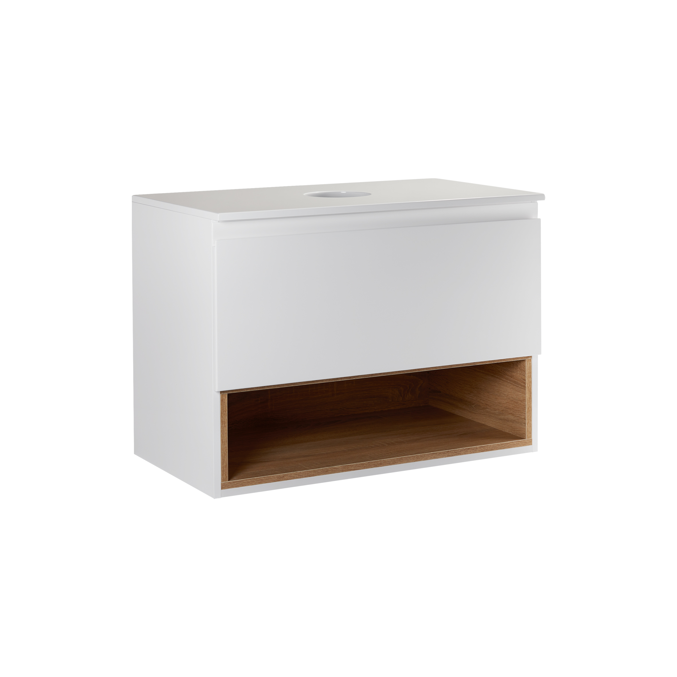 

Тумба подвесная Qtap Robin 600х476х437 White/Whitish oak со столешницей QT1379TPН6001WWO
