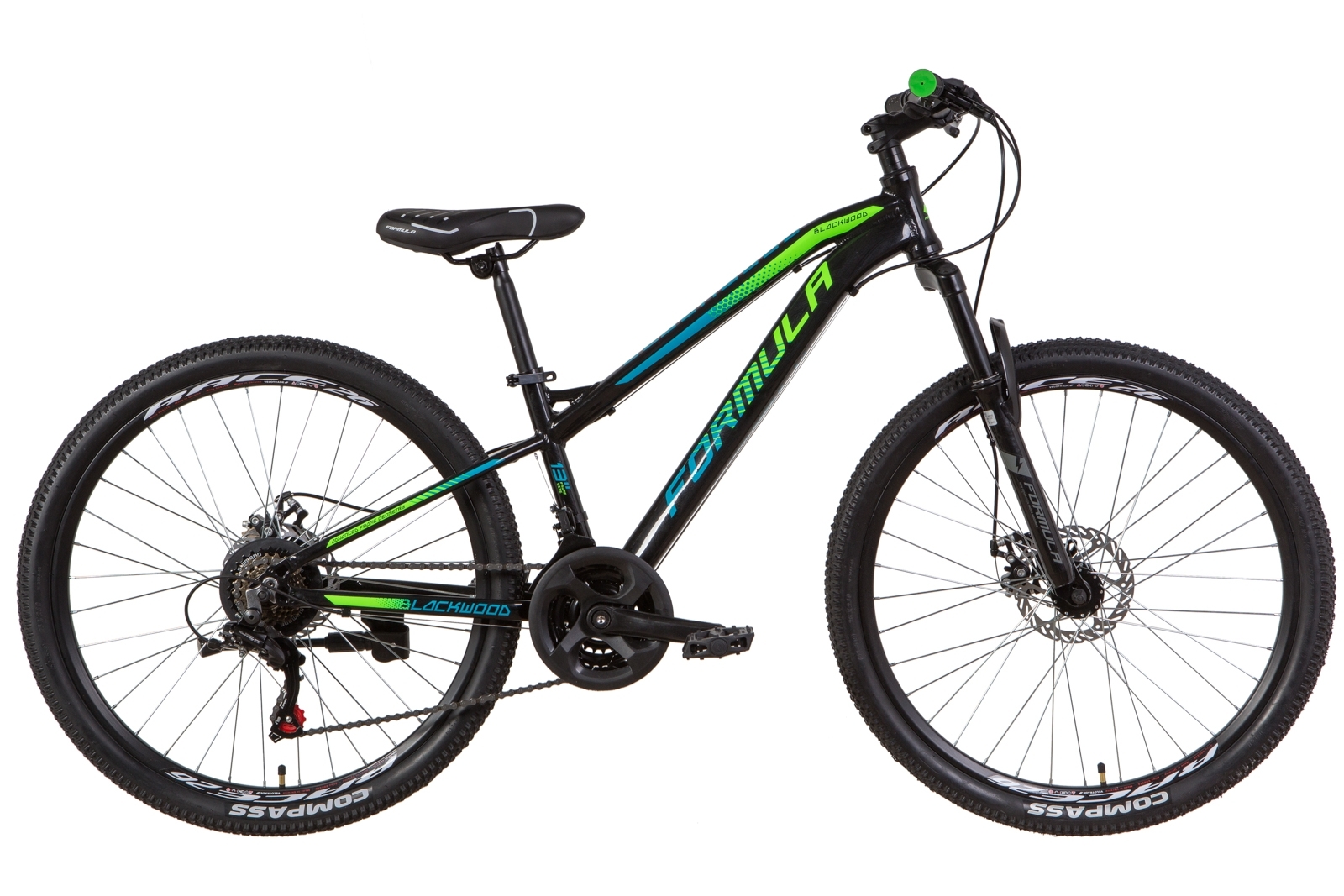 

Велосипед 26" Formula BLACKWOOD DD черно-зеленый с синим 2021