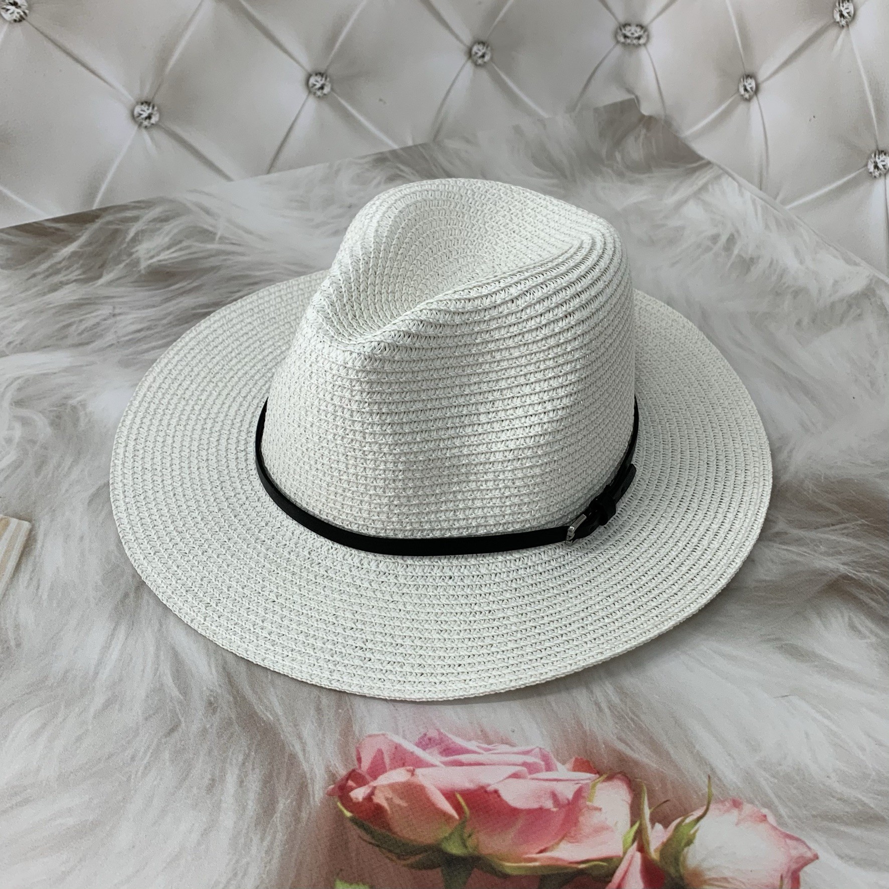 

Летняя шляпа Федора белая с ремешком унисекс Tanworders