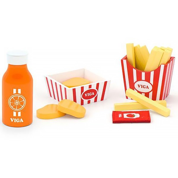 

Игрушечные продукты Viga Toys Наггетсы с картошкой фри и соком цветные