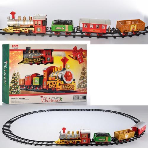 

Железная дорога 75см/105*75см, локомотив, 3 вагона, звук,свет, 12дет., на батарейках AToys (1369)