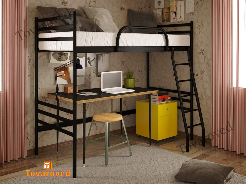 

Двухъярусная кровать металлическая 80x200 Метакам Флай Дуо Чердак Черный матовый