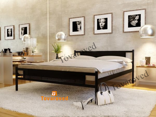 

Кровать двуспальная металлическая 160х190 Метакам Флай New-2 Черный матовый